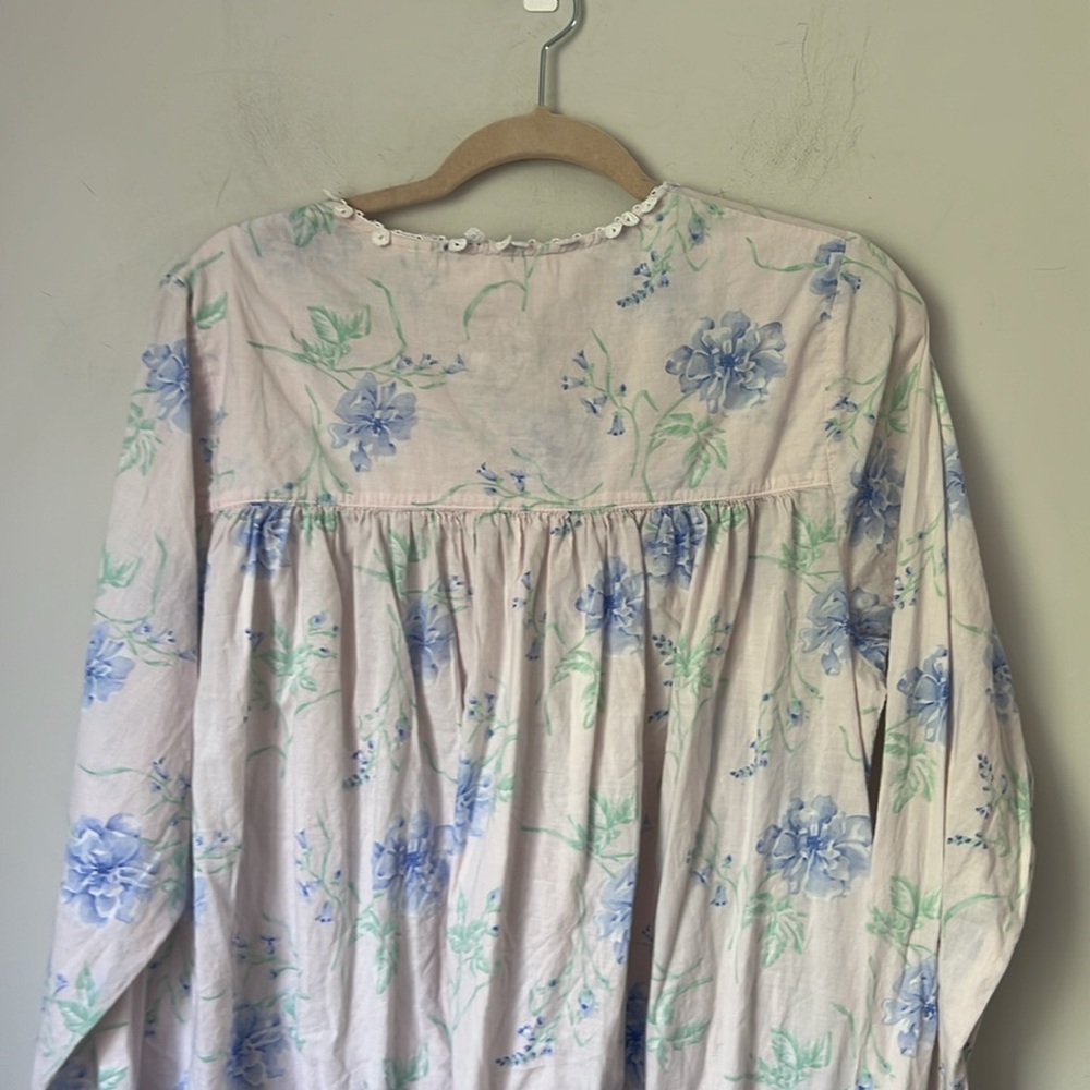 Eileen West Cottagecore Blue Rose 100% Cotton Long Sleeve Nightgown Sz M - Picture 6 of 7